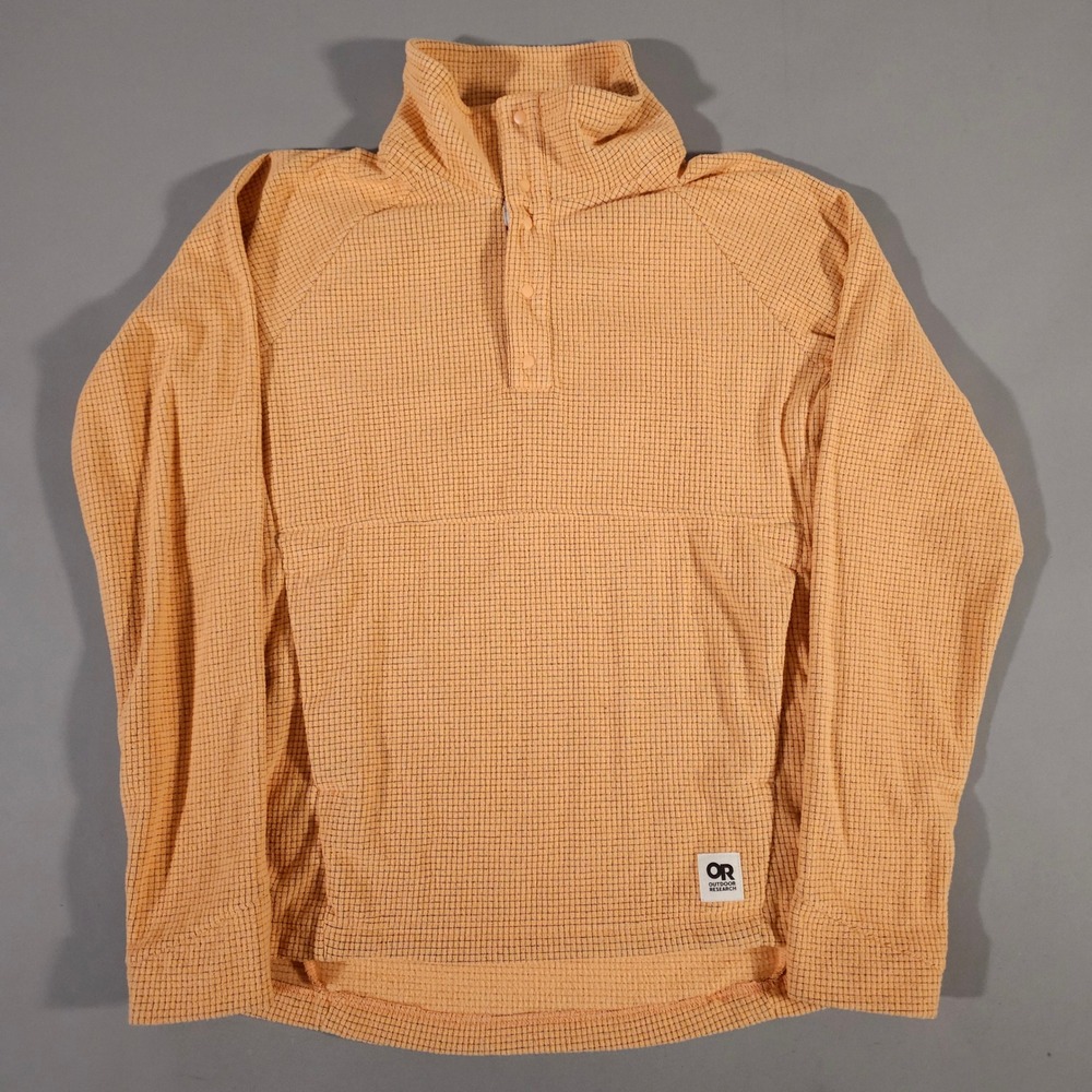 Outdoor Research Pullover Mens M Orange Waffle Grid Fleece Snap Neck Kangaroo
